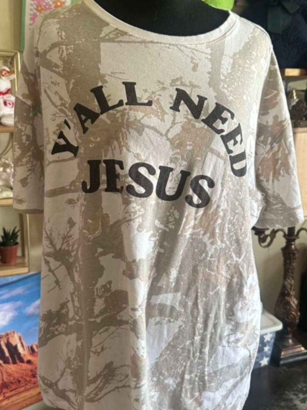 Y'ALL NEED JESUS camouflage printed short sleeved T-shirt